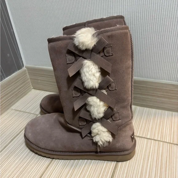 KOOLABURRA BY UGG VICTORIA TALL CINDER SUEDE FUR WOMEN'S BOOTS SIZE US 10 - Picture 2 of 10